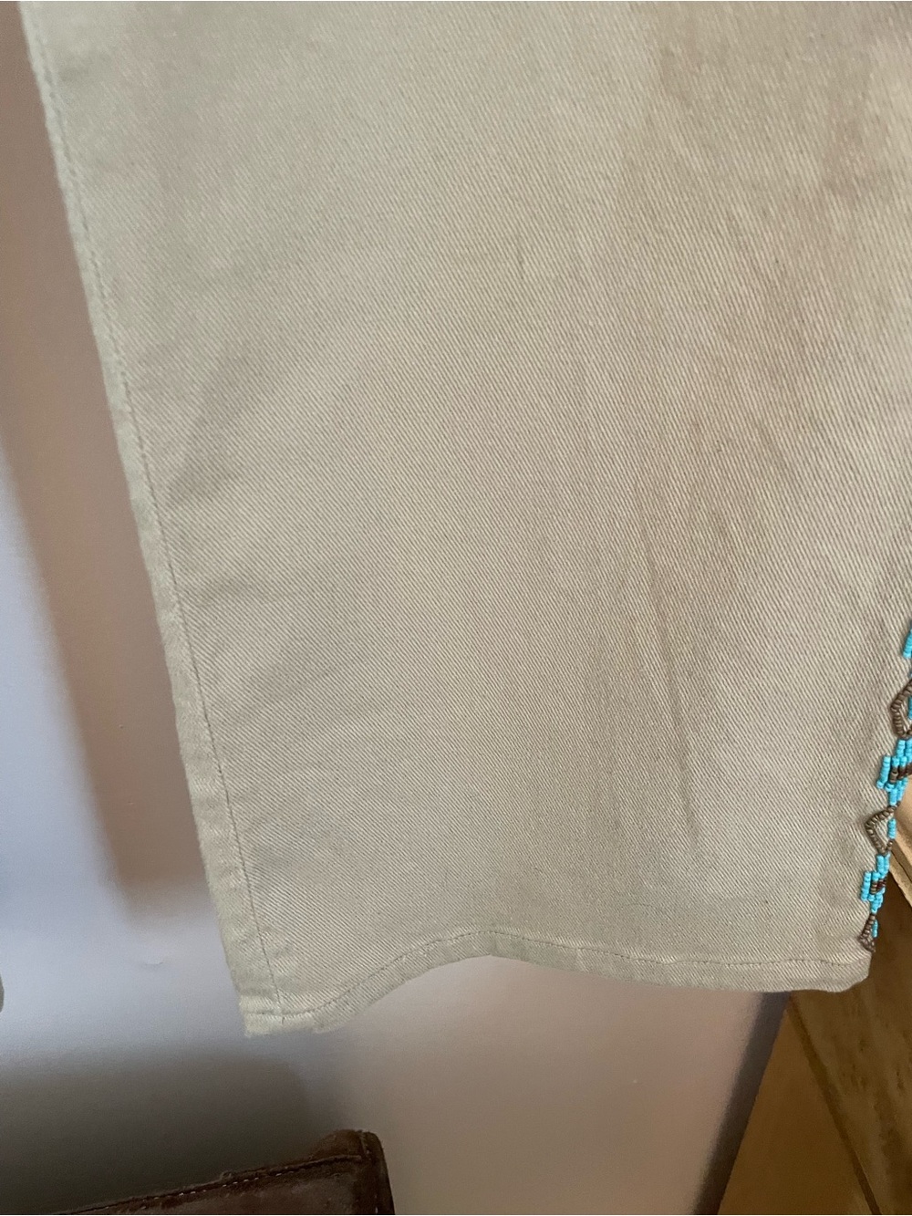 Ralph Lauren Jeans Co. Vintage Tan Jeans w Turquoise Beading Size 12 Made in HK - Picture 5 of 15